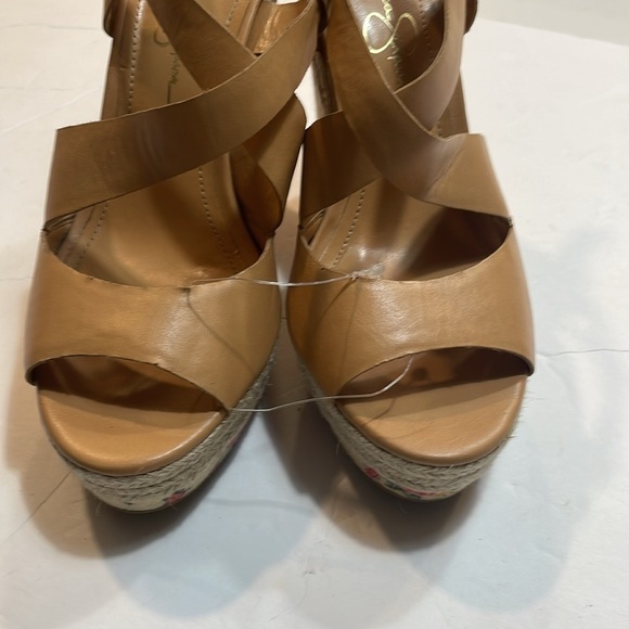 Jessica Simpson’s Floral Wedge Espadrille Tan criss cross sandals size 7 - Picture 3 of 7